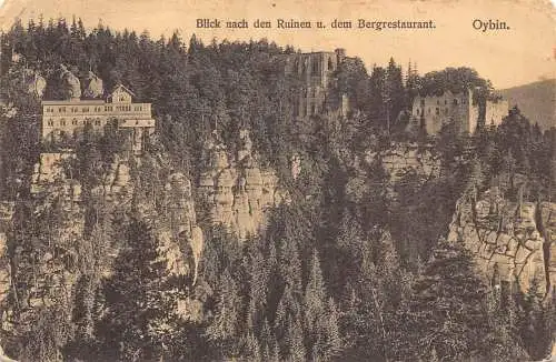 A214 Deutschland 1919 Ruine und Berg Restaurant Oybin Vintage Postkarte