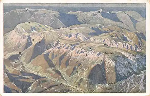 A214 Deutschland Raxalpe mit Raxbahn Vogelschau Bergkarte Eisenbahn Postkarte