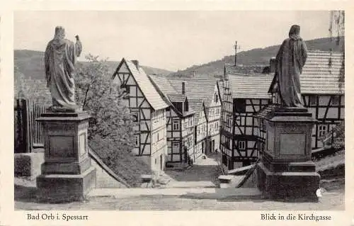 A215 Deutschland Bad Orb i Spessart Kirchgasse Statuen Vintage Postkarte