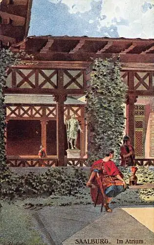 A216 Deutschland Saalburg im Atrium Römer Volk Statue Vintage Postkarte