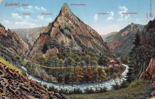 A215 Deutschland Bodetal Harz Gipfel Fluss Vintage Postkarte