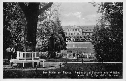A215 Deutschland 1934 Bad Soden am Taunus Park Schwefel Brunnen Kurhaus Postkarte