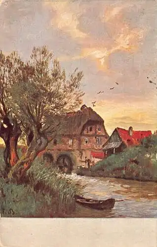 A216 Deutschland 1912 Schwarzwald Dorf Ansicht Boot Sonnenuntergang Kunst Vintage Postkarte