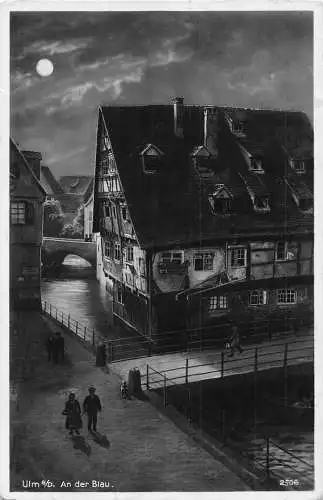 A217 Deutschland Ulm a Donau An der Blau Mondschein RPPC Vintage Postkarte