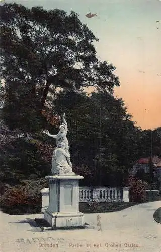 A217 Deutschland 1908 Dresden Partie im Großen Garten Statue Vintage Postkarte