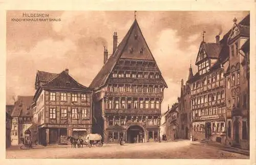 A029 Deutschland Hildesheim Knochenhaueramtshaus Kutsche Vintage Postkarte