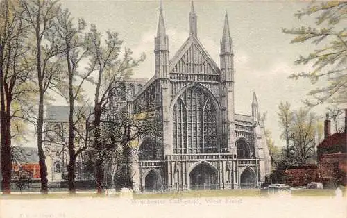 A032 England Winchester Cathedral Westfront Vintage Postkarte