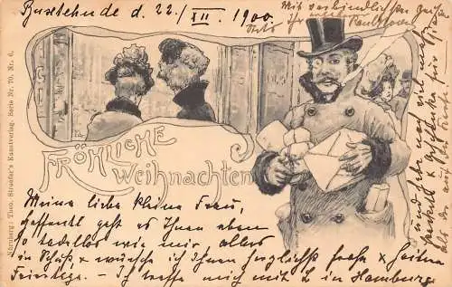 L398 Weihnachtsgrüße 1900 Mann Geschenkboxen Vintage Postkarte