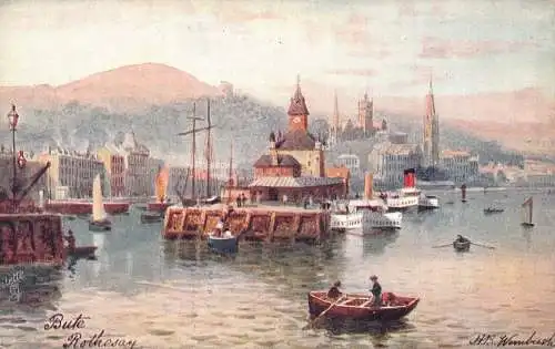 A032 Schottland Bute Rothesay Dampfschiffe Gemälde signiert HB Wimbush Postkarte