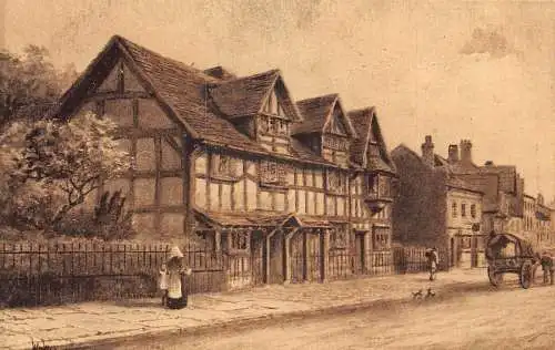 A034 England Stratford-On-Avon Shakespeares Geburtshaus Vintage Postkarte