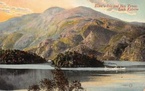 A033 Schottland Ellen's Isle Ben Veranstaltungsort Loch Katrine Dampfschiff Vintage Postkarte