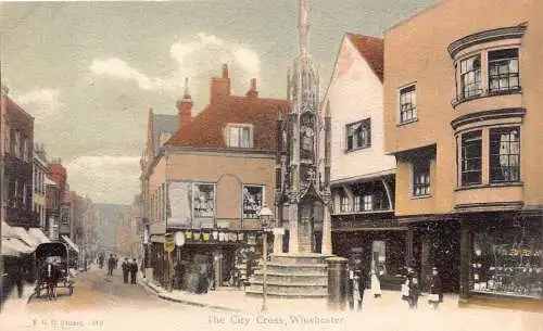 A032 England Winchester The City Cross Geschäfte Vintage Postkarte