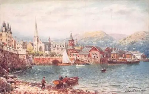 A032 Schottland Oban Der Hafen Boot Gemälde signiert Oilette Postkarte