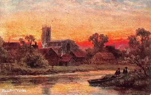 A030 England Bawtry Yorks bei Sonnenuntergang Gemälde Vintage Postkarte