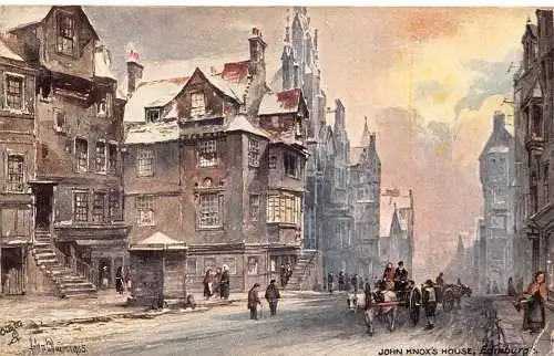 A030 Schottland John Knox's House Gemälde signiert Oilette Kutsche Postkarte