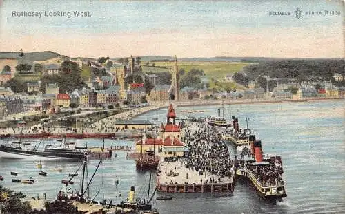 A030 Schottland Rothesay Blick nach Westen Dampfschiff Hafen Vintage Postkarte