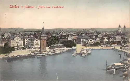 A028 Deutschland Lindau im Bodensee Hafen vom Leuchtturm Vintage Postkarte