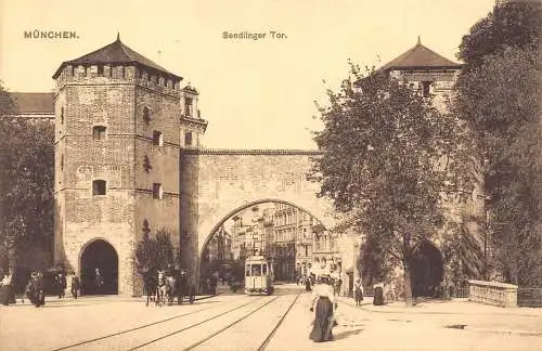 A028 Deutschland München Sendlinger Tor Tor Straßenbahn Oldtimer Postkarte