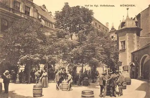 A027 Deutschland München Brauerei Hof Barrick Tische Vintage Postkarte