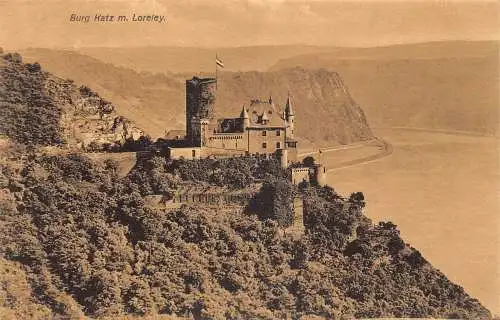 A026 Deutschland Burg Katz m Loreley Zitadelle Vintage Postkarte