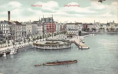 A026 Deutschland Hamburg Jungfernstieg Promenade Boot Vintage Postkarte