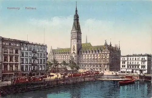 A026 Deutschland Hamburg Rathaus Rathaus Straßenbahn Vintage Postkarte
