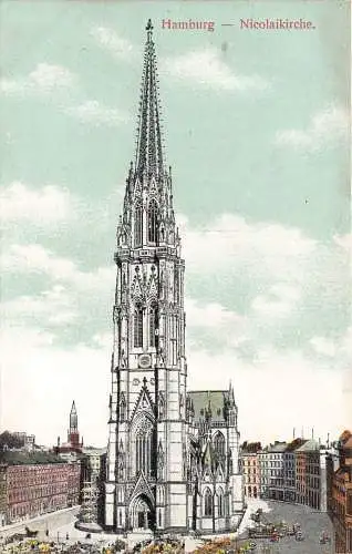 A026 Deutschland Hamburg Nikolaikirche Kirche Vintage Postkarte