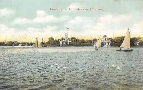 A026 Deutschland Hamburg Uhlenhorster Faehrhaus Boote Segeln Vintage Postkarte