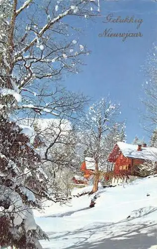 A219 Neujahrsgrüße 1964 Winterlandschaft Wald Schnee Vintage Postkarte