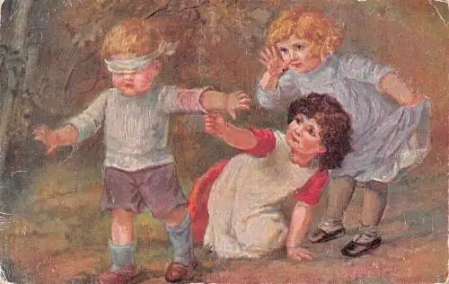 A218 Comic Humor Kinder spielen Blinde Buff Kunst Vintage Postkarte