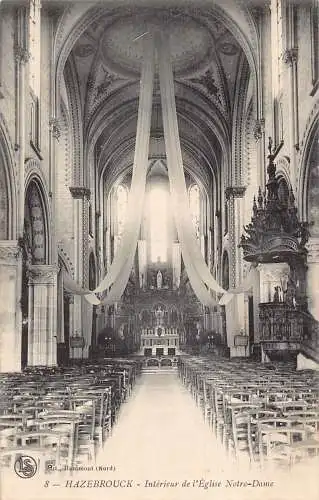 A840 Frankreich Hazebrouck Innenraum der Kirche Notre Dame Vintage Postkarte