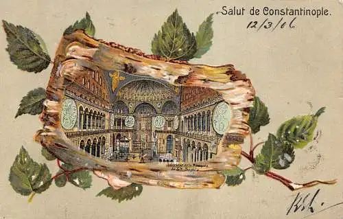 A832 Türkei Salut de Constantinople Istanbul Moschee Sophie Passepartout Postkarte