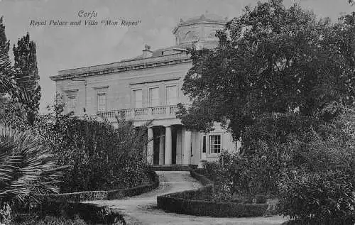 A835 Griechenland Korfu Königspalast und Villa Mon Repos Vintage Postkarte