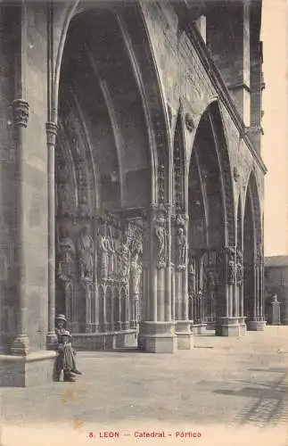A840 Spanien Leon Catedral Portikus Kathedrale Vintage Postkarte