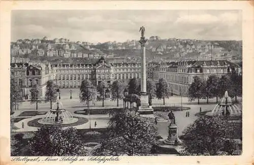 A220 Deutschland Stuttgart Neues Schloss Swaresäule Brunnen Vintage Postkarte