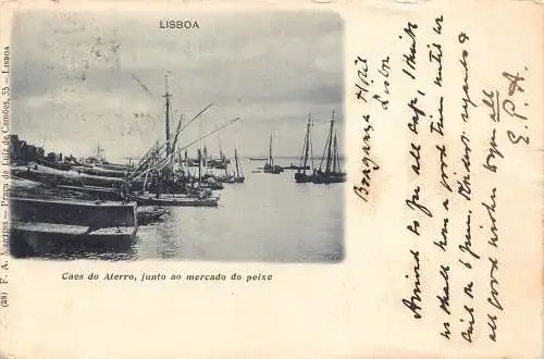 A833 Portugal Lissabon Lissabon Caes de Aterro junto ao mercado peixe Boote Postkarte