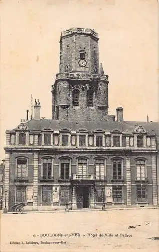 A839 Frankreich Boulogne sur Mer Hotel de Ville et Beffroi Vintage Postkarte