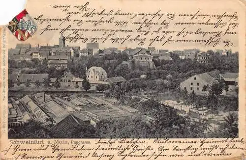 A221 Deutschland Schweinfurt ein Main Panorama Wappen 1906 Vintage Postkarte