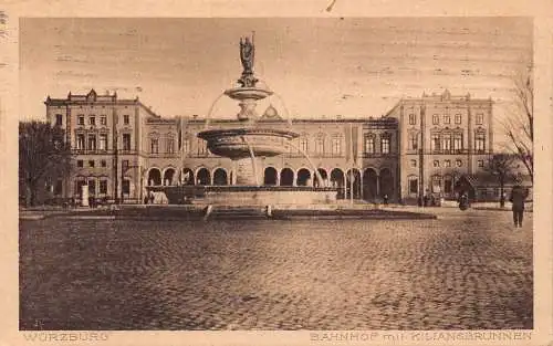 A222 Deutschland 1924 Würzburg Bahnhof Kiliansbrunnen Brunnen Postkarte