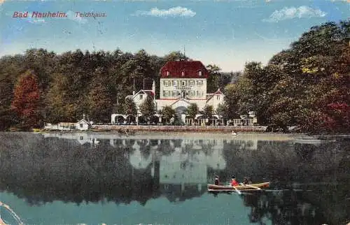A223 Deutschland 1939 Bad Nauheim Teichhaus Boot See Vintage Postkarte