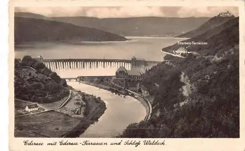A223 Deutschland Edersee Terrassen Schloss Waldeck Hotel Cafe Talsperre Postkarte