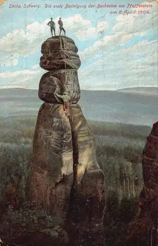 A224 Deutschland Bergsteiger Besteigung der Barbarine Pfaffenstein 1906 Postkarte