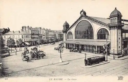A843 Frankreich Le Havre Gare Bahnhof Waggons Vintage Postkarte