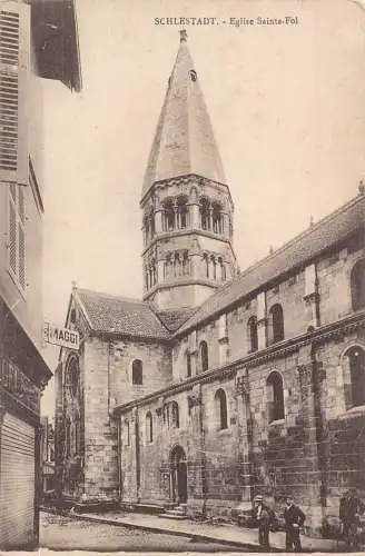 A841 Frankreich Schlestadt Eglise Sainte Foi Kirche Maggi Schild Vintage Postkarte