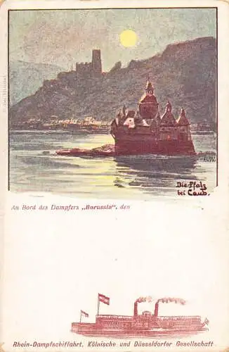 A842 Deutschland Rhein Dampfer Koelnische und Doesseldorfer Mondschein Postkarte