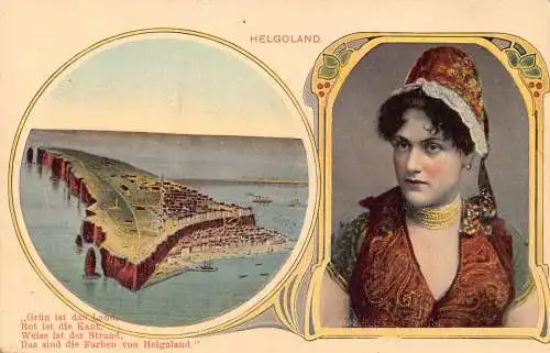 A842 Deutschland Frau in Tracht Helgoland Landschaft Postkarte
