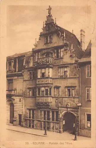 A841 Frankreich 1924 Colmar Maison des Tetes Restaurant Vintage Postkarte