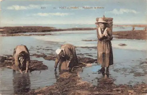 A843 Frankreich Port en Bessin Pecheuses de Moules Frauen sammeln Muscheln Postkarte
