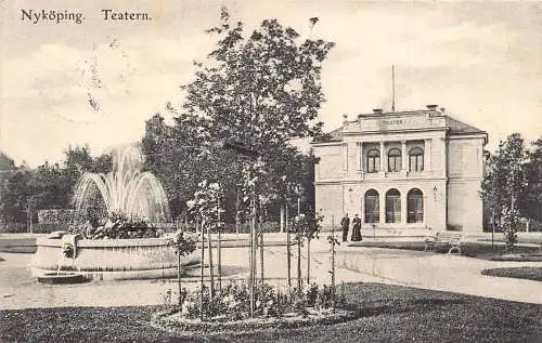 A225 Schweden 1906 Nykoeping Teatern Theater Brunnen Vintage Postkarte