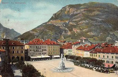 A228 Italien 1909 Bozen Am Waltherplatz Vintage Postkarte